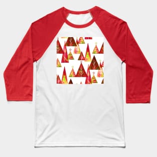 Red and Green Watercolor Christmas Trees Baseball T-Shirt